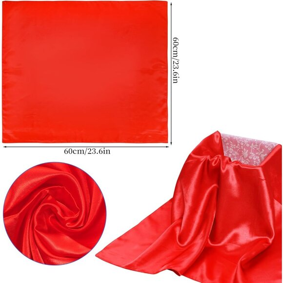 Women Red Chiffon Square Ribbon Neck Scarf Satin Handkerchief For Halloween - Picture 3 of 8